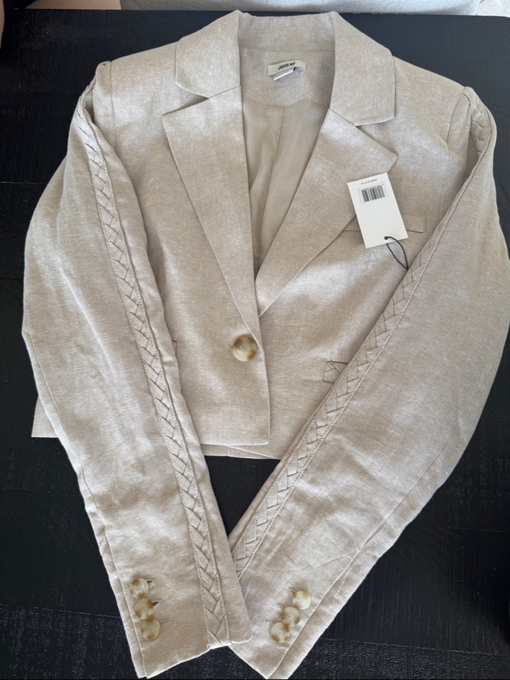Jason Wu Cropped Beige Blazer with Braided Sleeve Detail